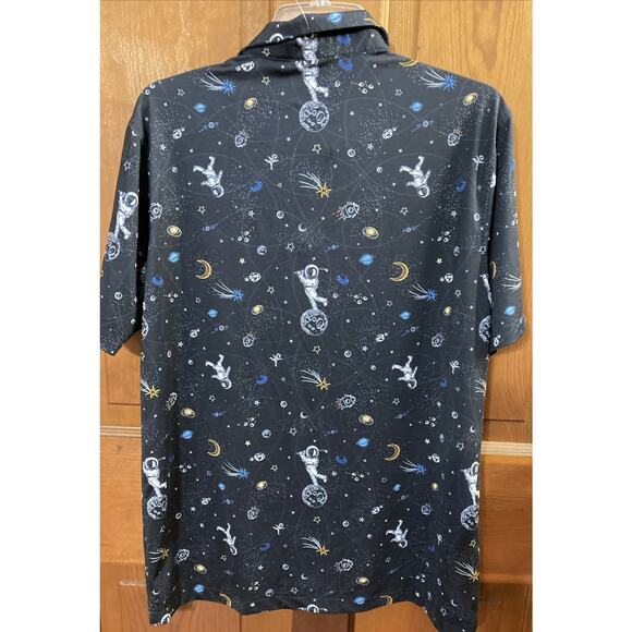 Waggle Golf Polo Shirt Mens L Black Astronaut Space Print Mission Albatross - Picture 3 of 8